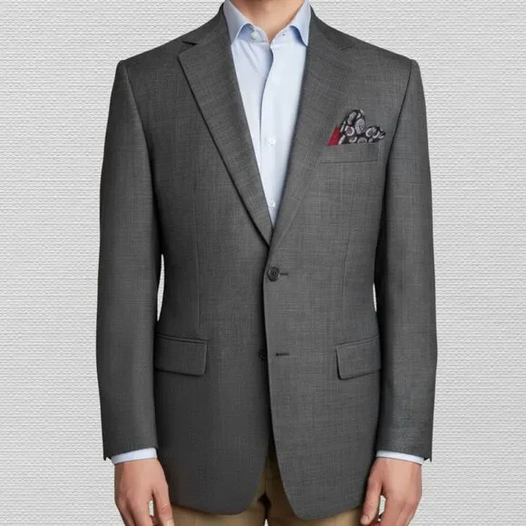 EISENBERG Men’s Blazer Sport Coat 2-Button Classic Fit Jacket 42L Gray Wool